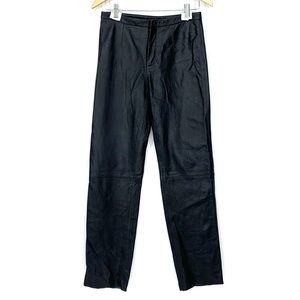 Rare Vintage Mossimo Black Genuine Leather Pants High Rise Waist Raw Hem Size 6